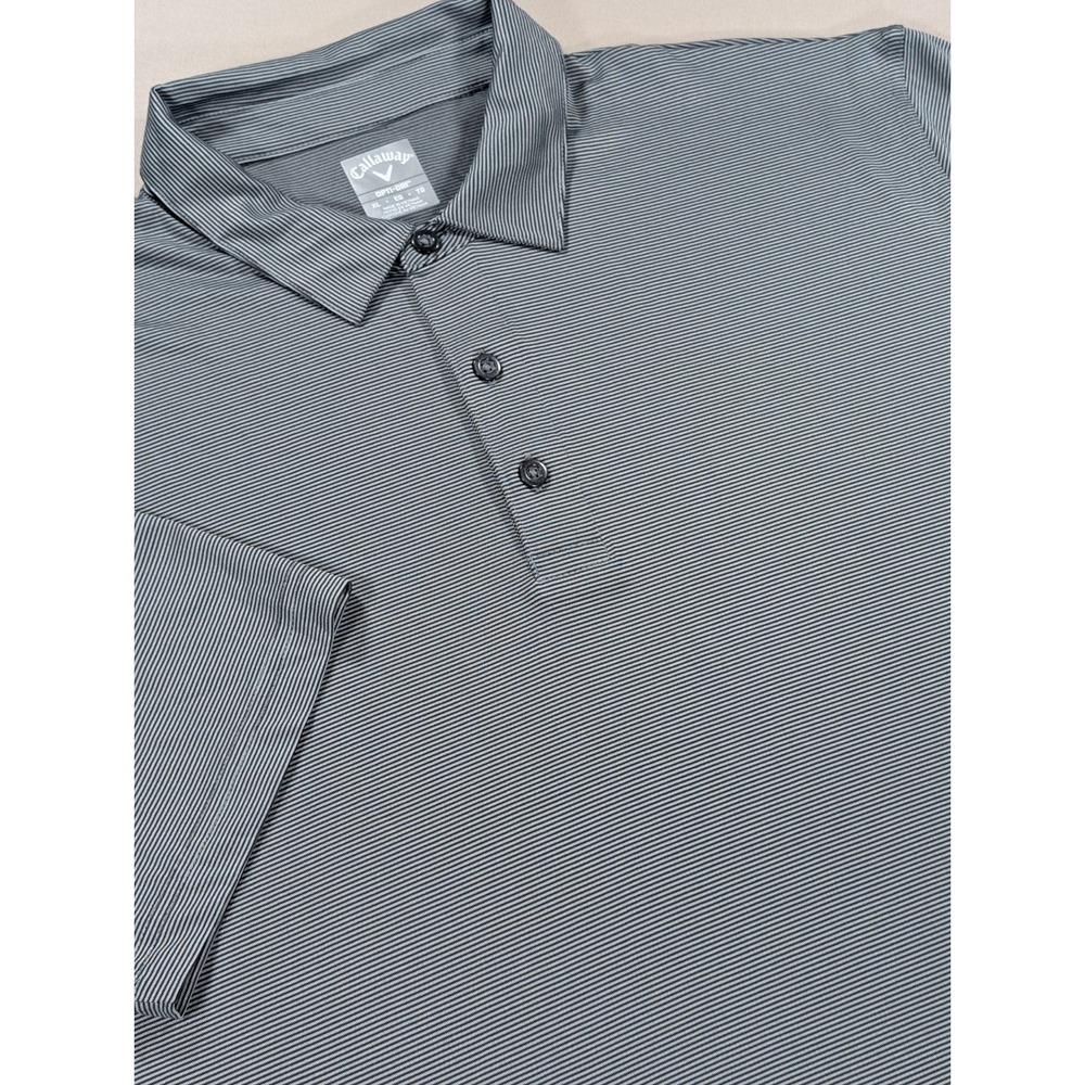 Callaway Shirt Mens XL Gray White Stripe Opti-Dri Polo Golf Performance Wicking